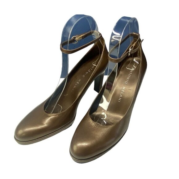 ANTONIO MELANI Women Heels Size 6.5 Bronze High Ankle Strap Event Occasion - Picture 2 of 11
